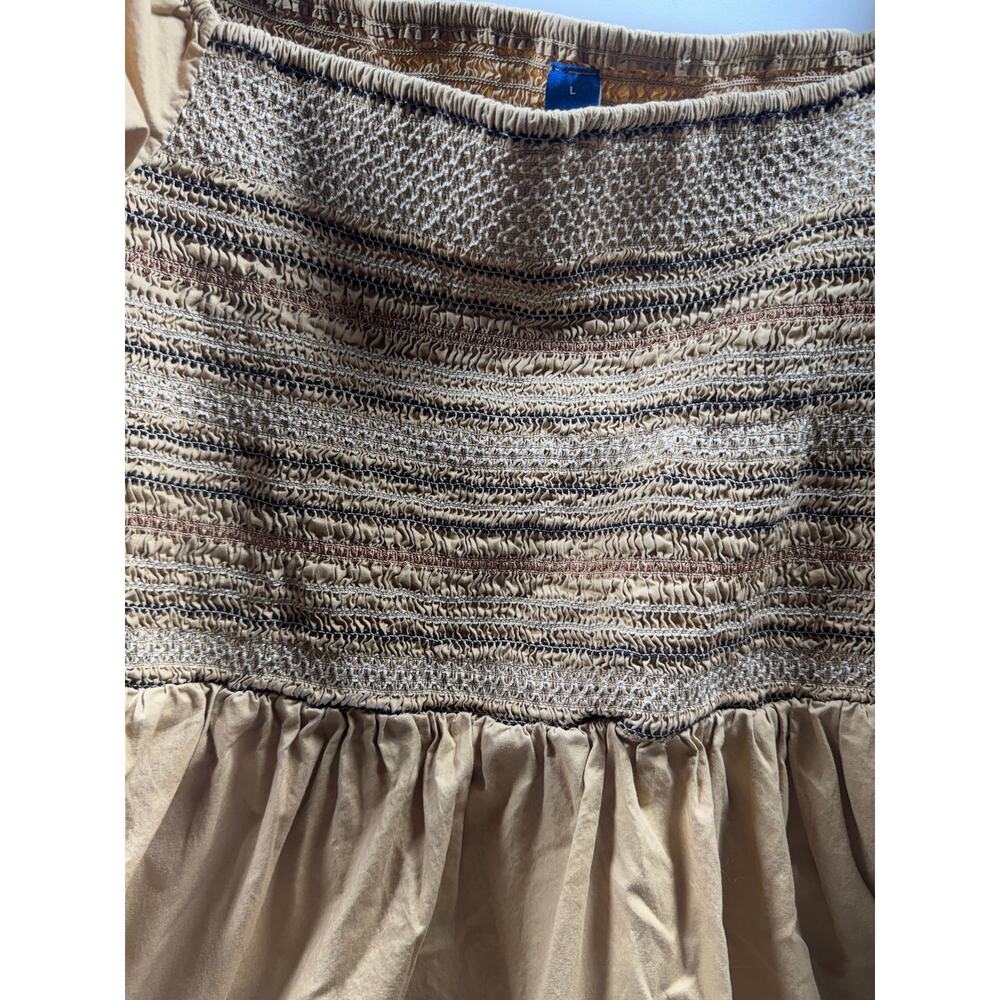 Old Navy Women’s Sz L Midi Dress Tan Puff Sleeve Smocked Cottage Core Peasant - Picture 6 of 9